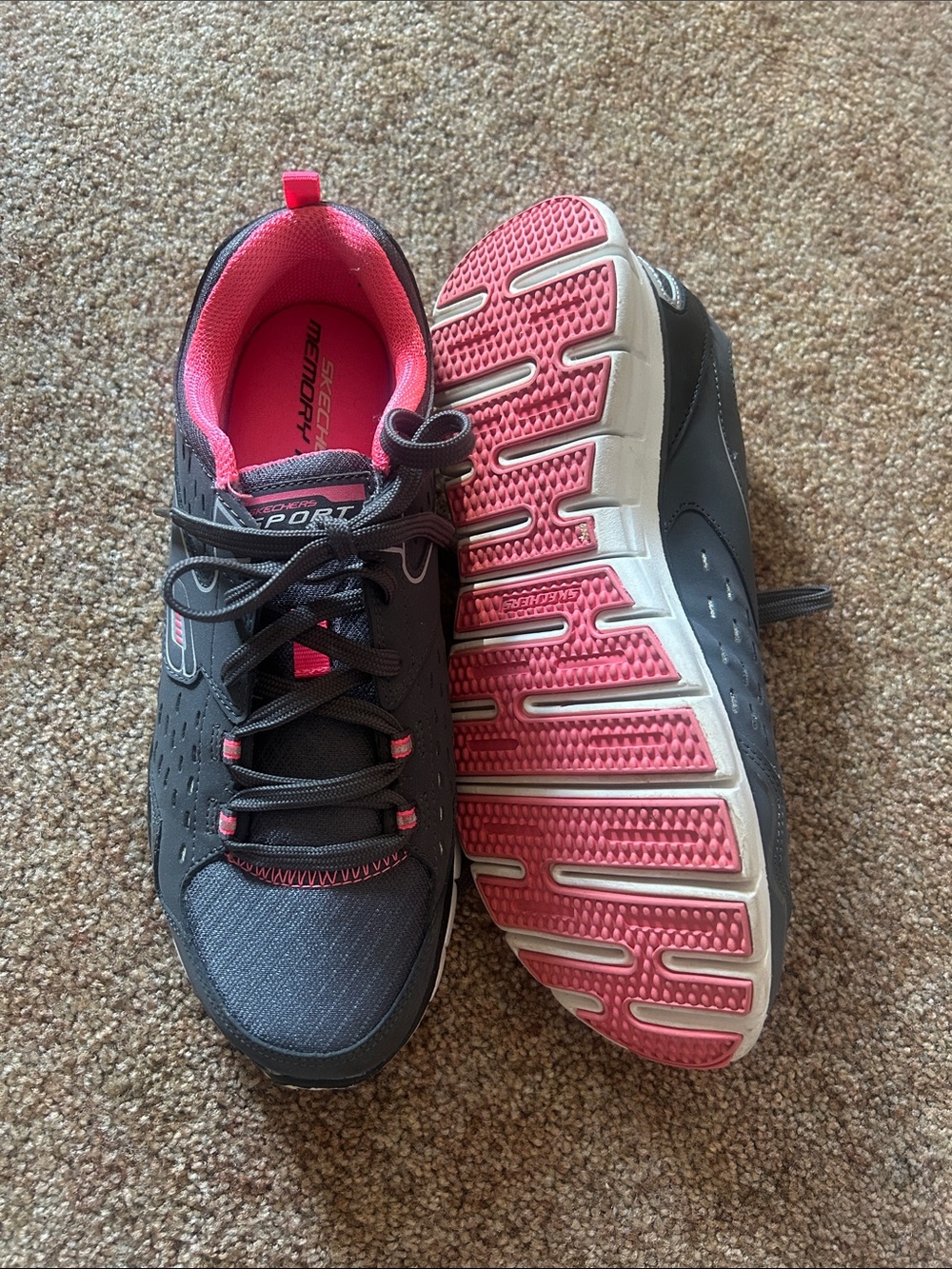 Women's Sketchers Gray and Pink Athletic Walking Sneakers - Picture 4 of 7